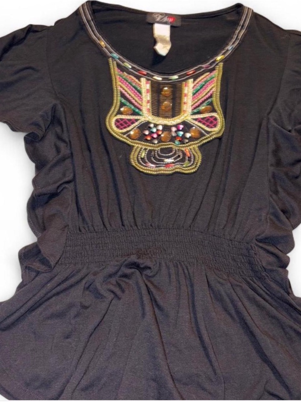 Women’s Black Embellished Short-Sleeve Blouse